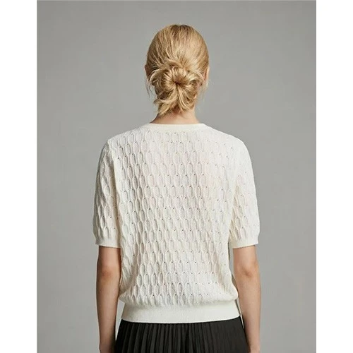 White Textured Knit Short Sleeve Top factory